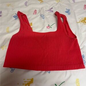 Red Ribbed Stretch Crop Tank Top